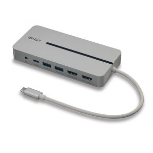 Lindy 43360 base para portátil y replicador de puertos Alámbrico USB 3.2 Gen 1 (3.1 Gen 1) Type-C Plata, Blanco