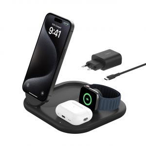 Belkin BoostCharge Auriculares, Smartphone, Reloj inteligente Negro USB Cargador inalámbrico Carga rápida Interior