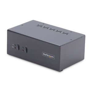 StarTech.com Switch KVM de 2 Puertos DisplayPort para 2 Monitores - Conmutador KVM 4K60Hz - Hub Ladrón 2x USB 5Gb - Hub 2x USB 2.0 - Teclas de Acceso o Botones Selectores - TAA - ESD Nivel 3