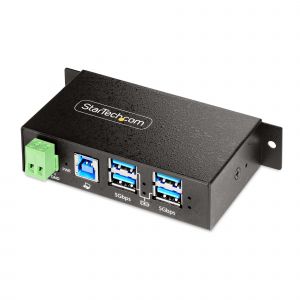 StarTech.com Hub USB Industrial de 4 Puertos Gestionado - Servicio Pesado - Caja de Metal - Protección ESD y Sobretensión - Montaje DIN, Pared, Escritorio - USB 3.2 Gen 1 5Gbps