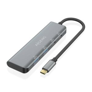 AISENS Hub USB 3.2 Gen1 5G USB-C, USB-C/M-2xUSB-C/H-2xUSB-A/H, Gris, 15 cm