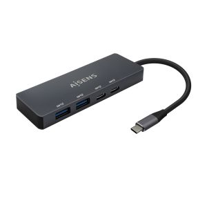 AISENS Hub USB3.2 Gen1 5G USB-C, USB-C/M-2xUSB-C/H-2xUSB-A/H, Gris, 15cm