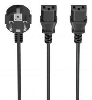 AISENS Cable Alimentacion CPU, CEE7/M-2xC13/H, Negro, 1.8M