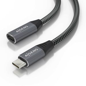 AISENS Cable USB 3.2 Gen2x2 Aluminio 20Gbps 8K@30Hz 5A 100W, Tipo USB-C/M-USB-C/H, Gris, 0.5 m