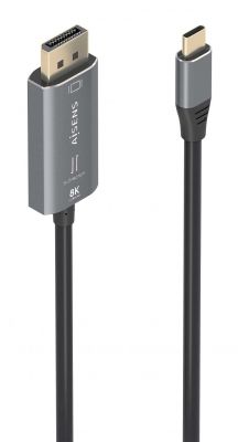 AISENS Cable Conversor Aluminio Bidireccional USB-C A DisplayPort 8K@60Hz, USB-C/M-DP/M, Negro, 1.8m