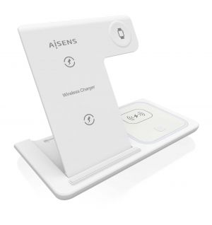 AISENS Cargador Inalambrico USB-C 3 En 1 De 15W Para Movil, Apple Watch, Ariculares Con Estuche De Carga, Blanco