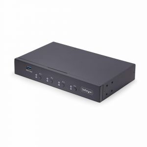 StarTech.com Switch KM/USB 4 Puertos con Conmutación por Ratón - Conmutador KM USB 3.0 de Teclado y Ratón para 4 Ordenadores - Comparte Periféricos en 4 Ordenadores - Audio de 3,5mm y USB - TAA