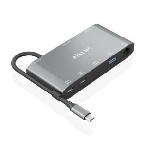 AISENS USB-C Dock 8 en 1, USB-C a 1xHDMI, 1xVGA, 1xRJ45, 2xUSB-A, 2xUSB-C 5G, 1xUSB-C PD, Gris, 20 cm