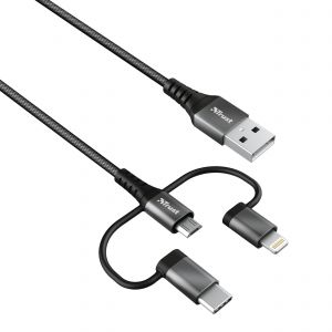 Trust 23572 cable USB USB 2.0 1 m USB A USB C/Micro-USB B/Lightning Negro