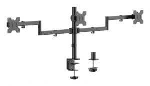 AISENS Soporte de mesa eco giratorio e inclinable para 3 monitores 10kg (3 Pivotes, 2 Brazos) de 13-27, Negro