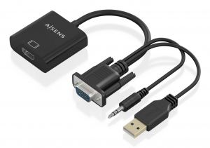 AISENS Cable conversor SVGA+Audio a HDMI, SVGA/M+Jack 3.5/M+USB-A/M-HDMI A/H, Negro, 20cm